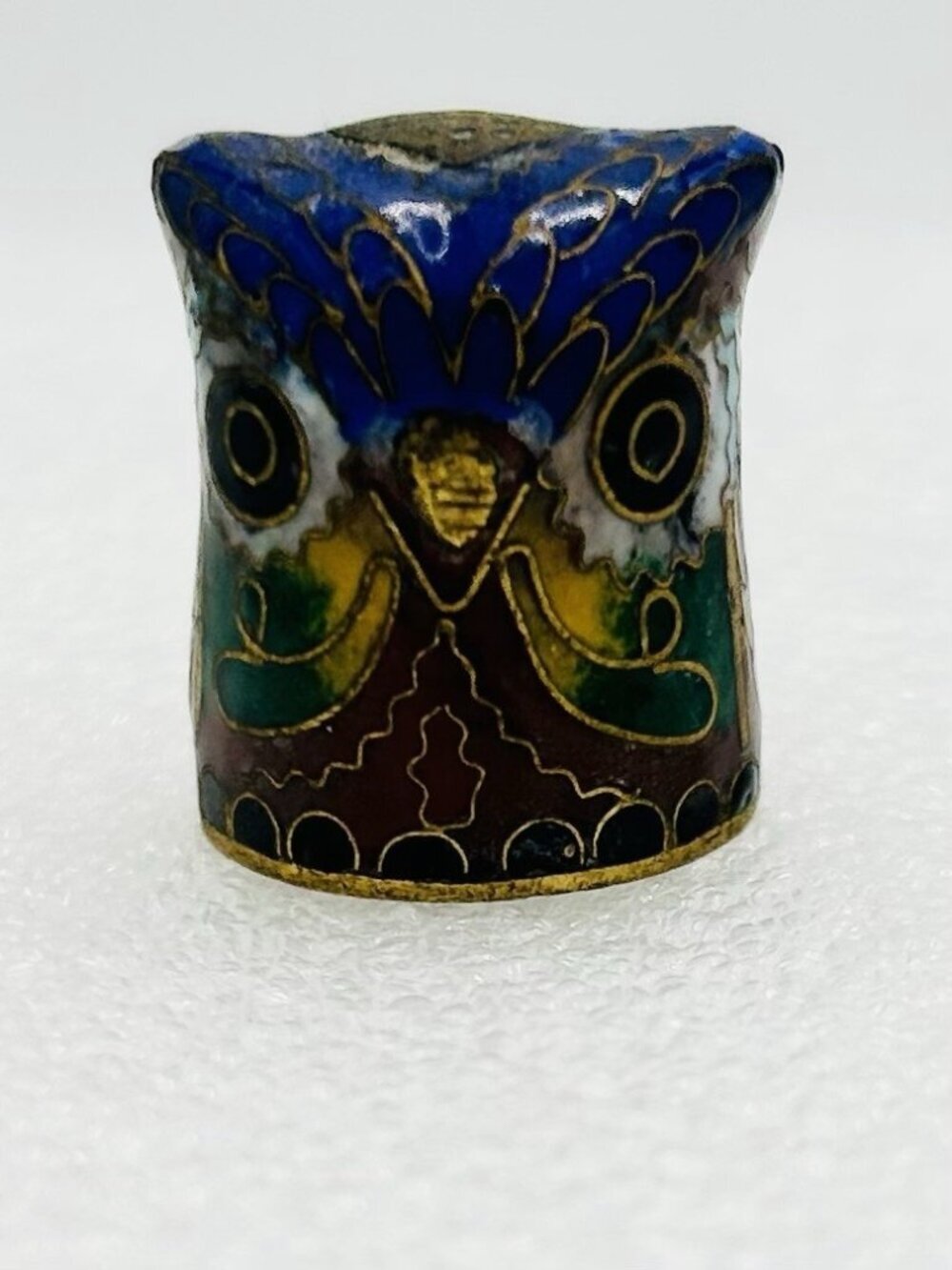 Cloisonné Owl Design Collectible Thimble Decorative Vintage Sewing